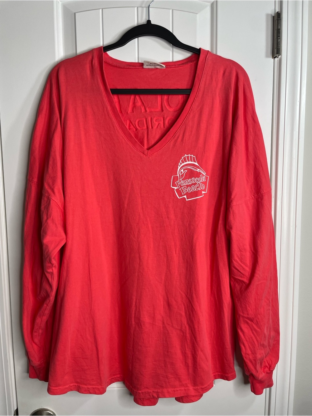 Spirit Coral V-Neck Long Sleeve Tee with Chest Logo